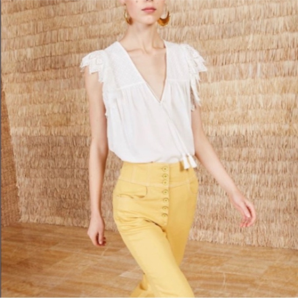 Ulla Johnson‎ Elara Top Size 6 Pristine White Lace Crochet Eyelet Tasseled Boho